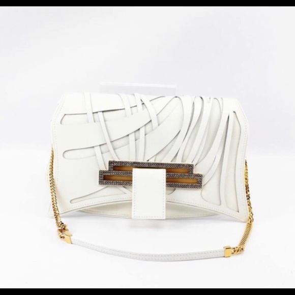 NWT SWAROVSKI Gold Chain White Clutch - Picture 2 of 3
